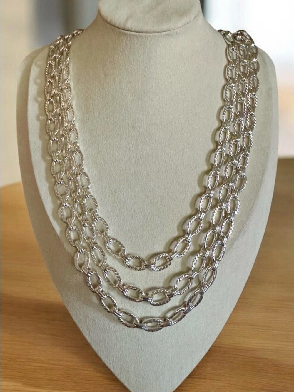 Joan River’s 3 Strand Silver Tone Layered Necklace. Never Worn vintage 25”